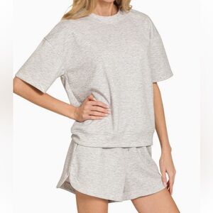 Scuba Round Neck & Dolphin Shorts Set - Gray